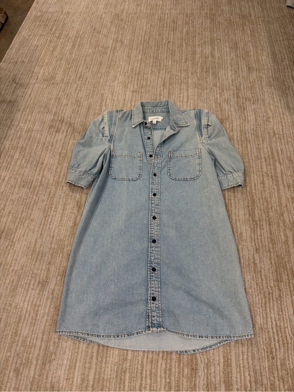 Frame Denim Light Blue Denim Midi Shirt Dress